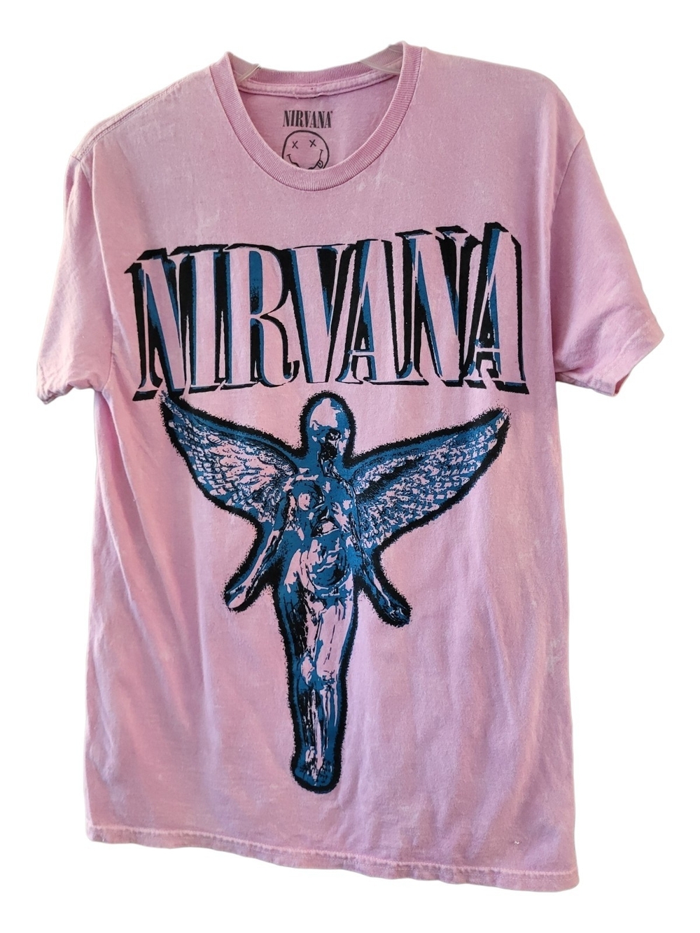 Women's Nirvana In Utero 1993 Graphic T-shirt in Pastel Pink Mineral Wash - Sz M